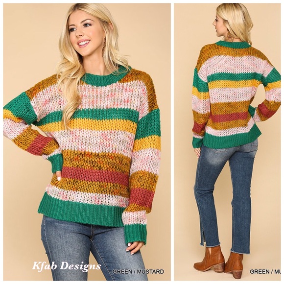 ❤️LAST 1! Soft! Multi Stripe Soft Contrast Sweater! - Picture 3 of 5